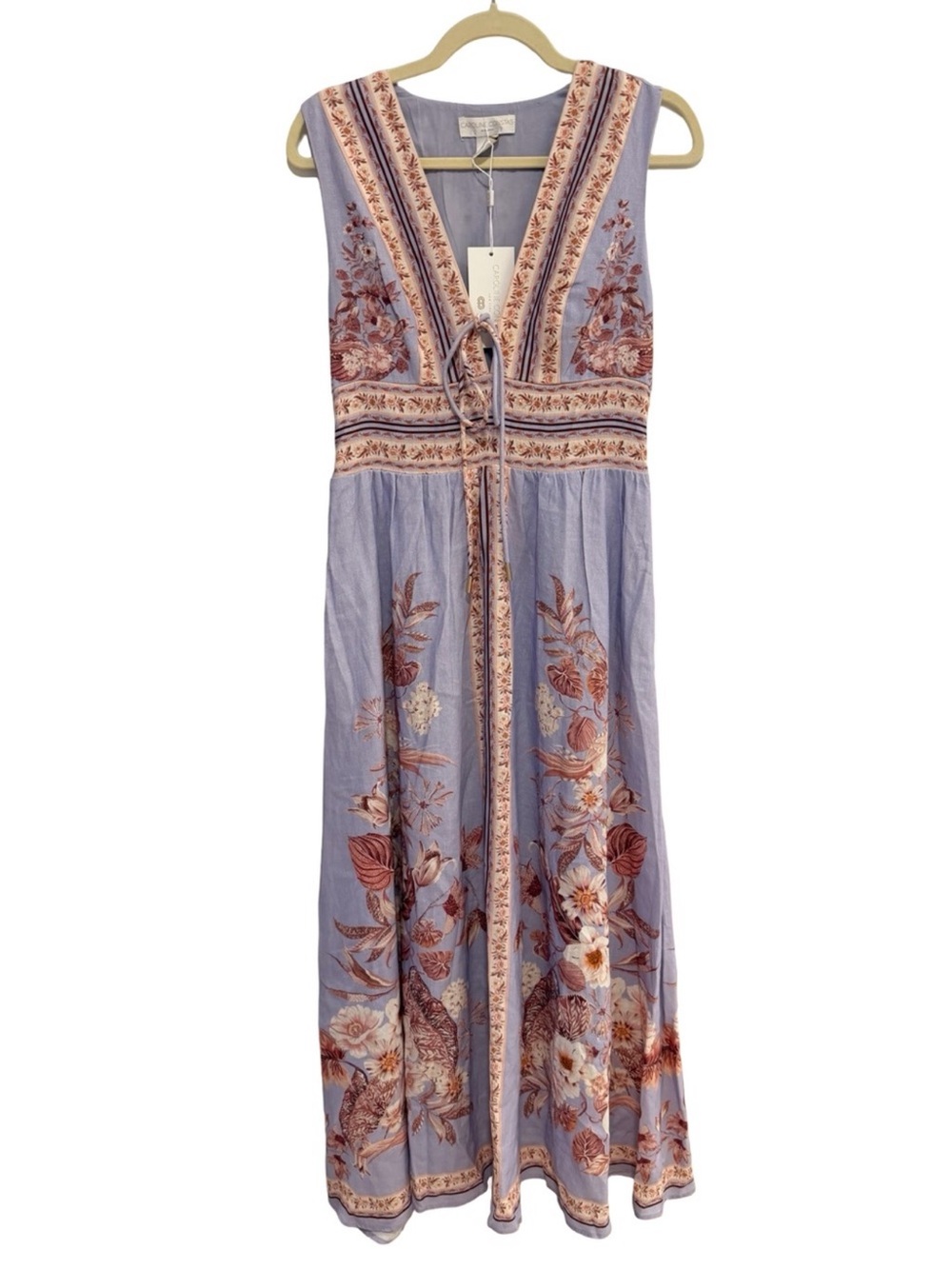 Caroline Constas Lavender Floral Linen Maxi Dress S NWT - Picture 2 of 9
